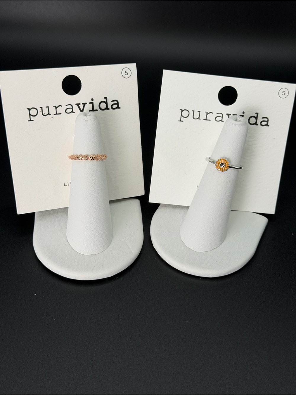 Pura Vida Floral Stacking Ring & Sunflower Ring Set Size 5 Rose Gold Silver